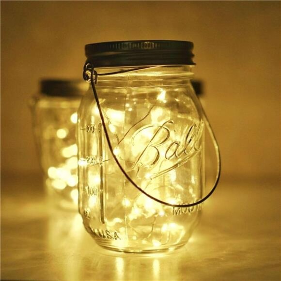 Solar Mason Jar Lights, 6 Pack 10 LED Jar Lid String Lights with 6 Hangers - Picture 3 of 7
